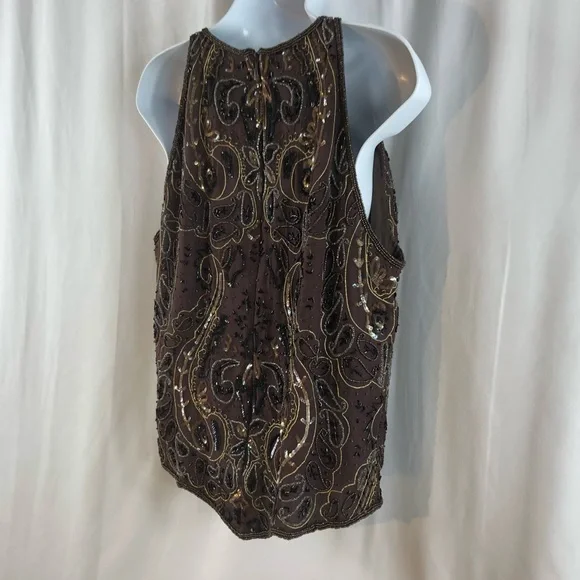 Papell Boutique Evening Silk beaded Vintage Tank top L - Picture 8 of 16